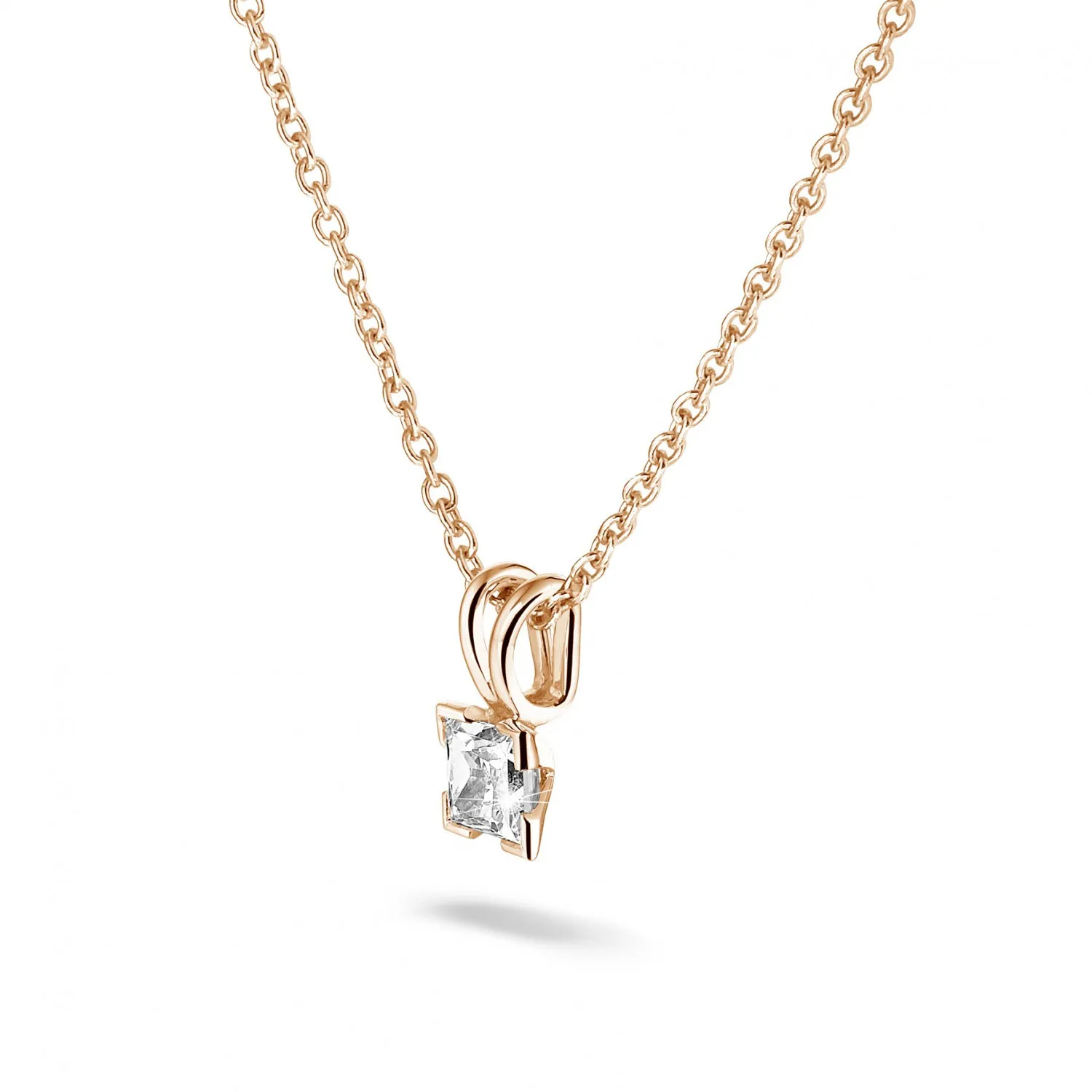 0.50 quilates colgante solitario en oro rojo con diamante talla princesa 