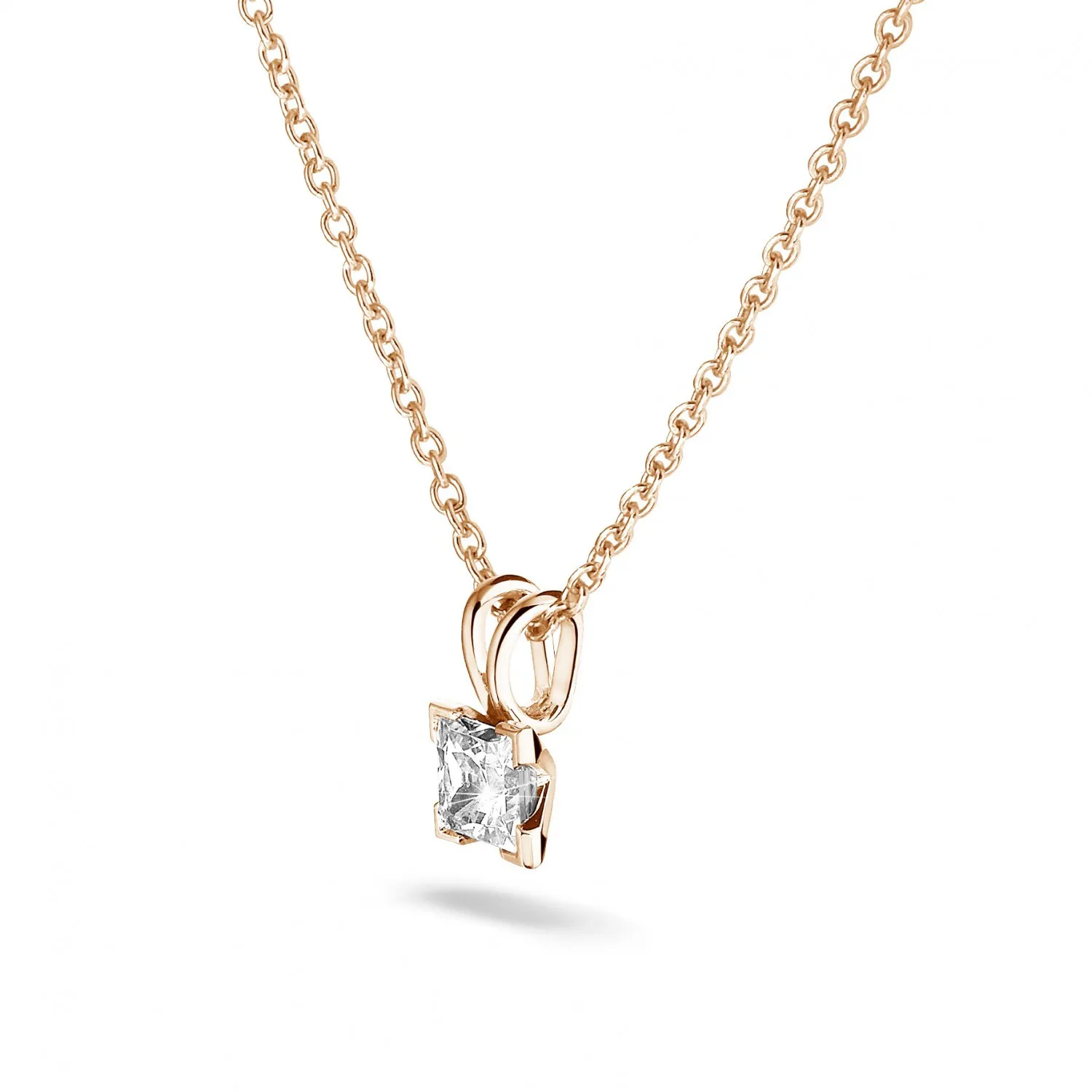 0.70 quilates colgante solitario en oro rojo con diamante talla princesa 
