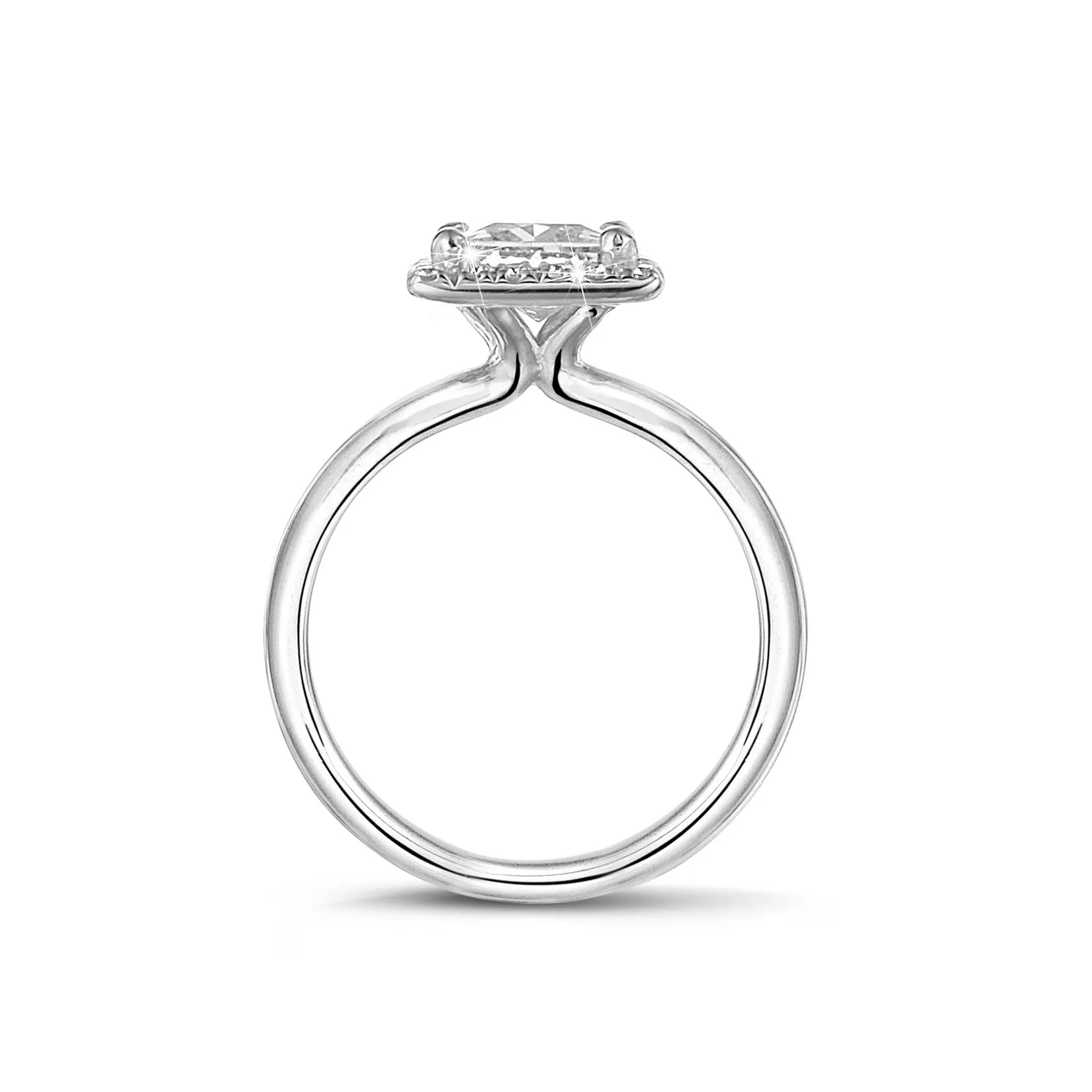 0.70 quilates halo anillo solitario diamante princesa en oro blanco con diamantes redondos 