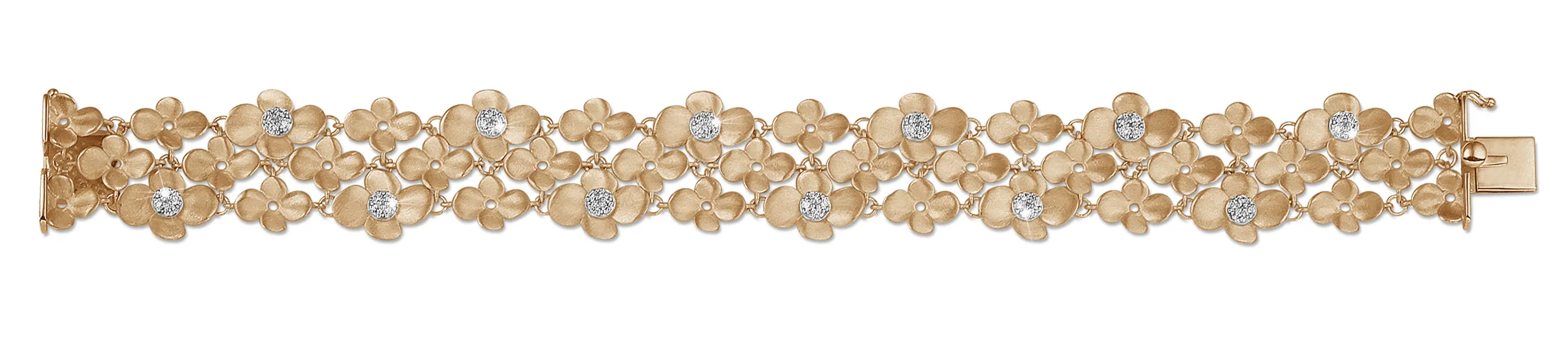 0.75 quilates pulsera diamante diseño flor en oro rojo 