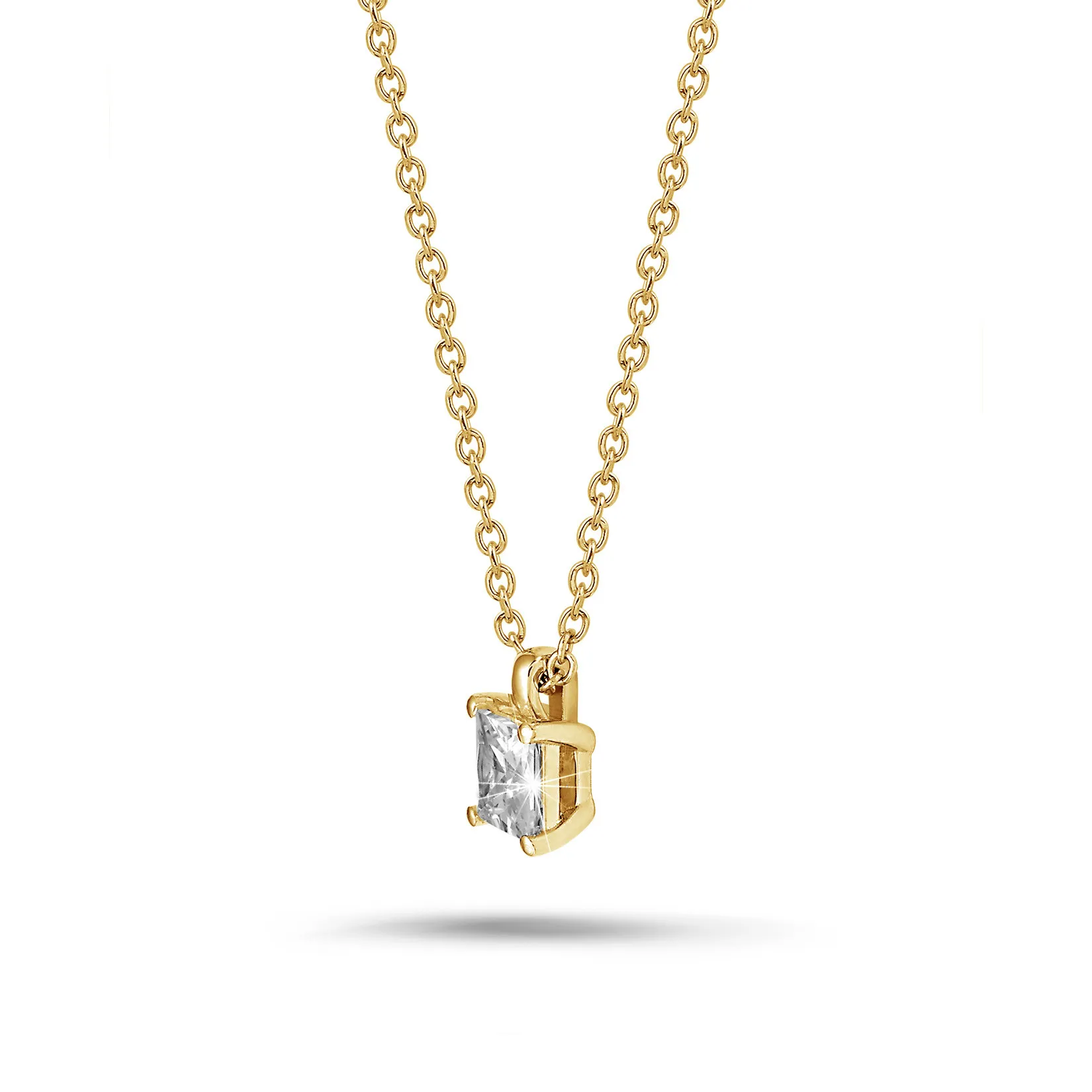 1.00 quilates colgante solitario diamante talla princesa en oro amarillo 