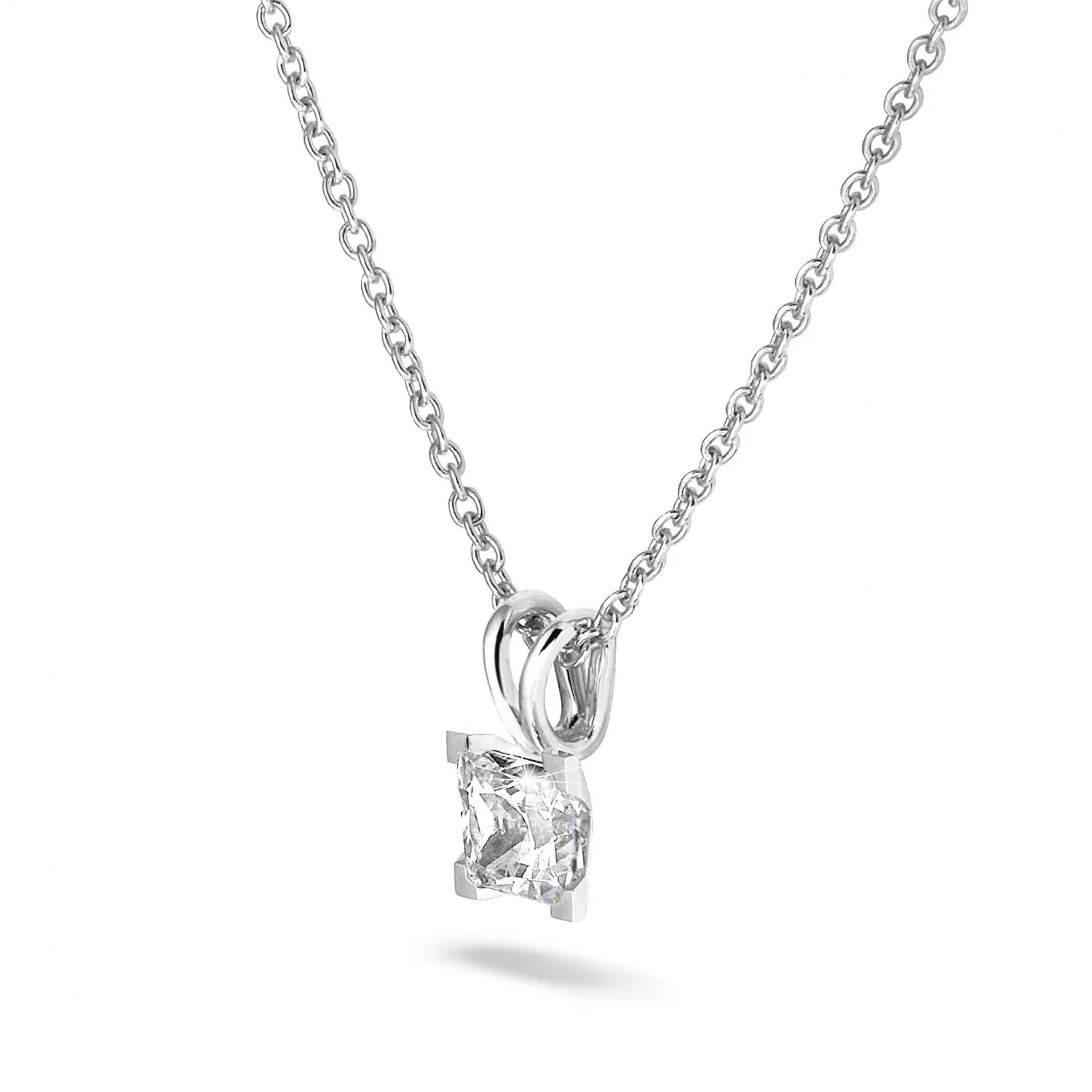 1.00 QUILATES COLGANTE SOLITARIO EN ORO BLANCO CON DIAMANTE TALLA PRINCESA DE CALIDAD EXCEPCIONAL (DIFEXNONE FLUORESCENCIAGI
