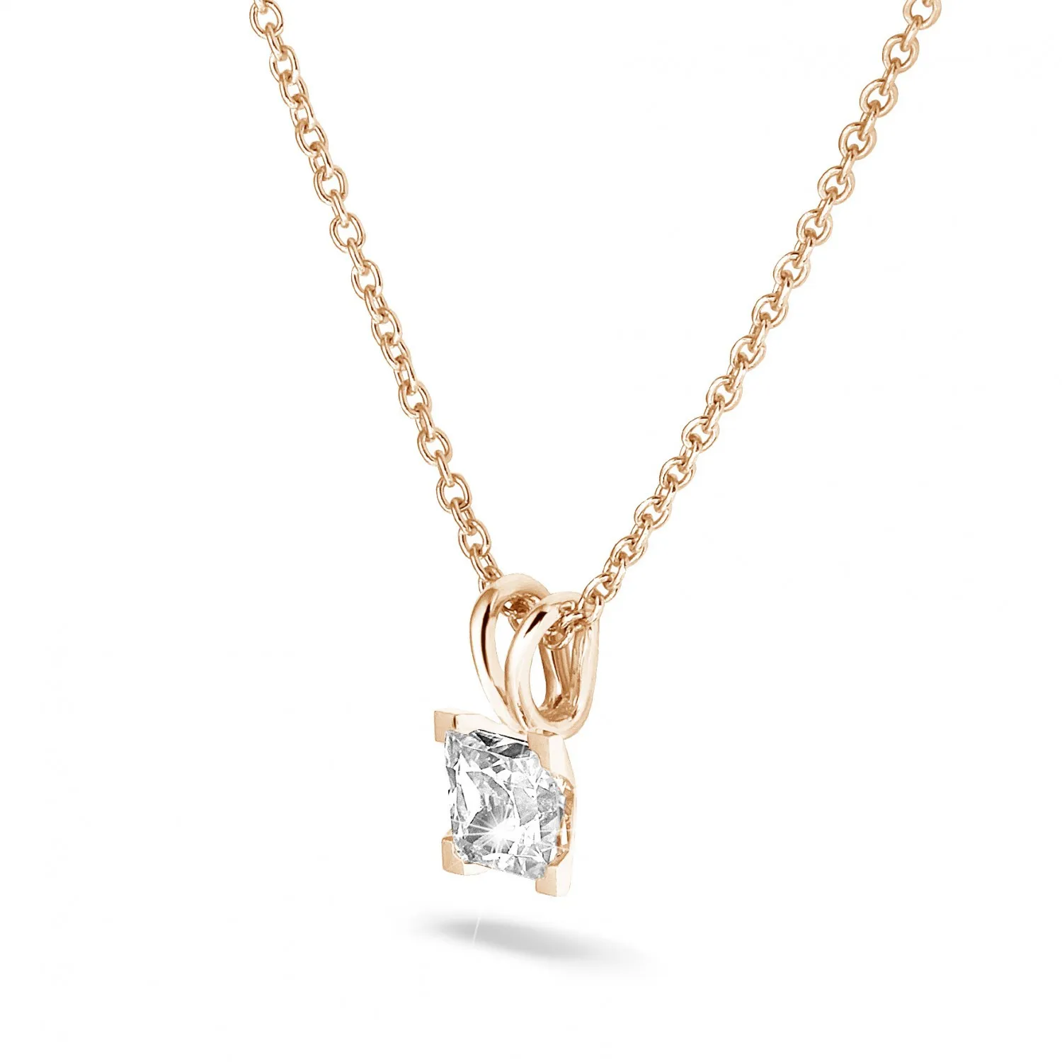 1.00 quilates colgante solitario en oro rojo con diamante talla princesa 