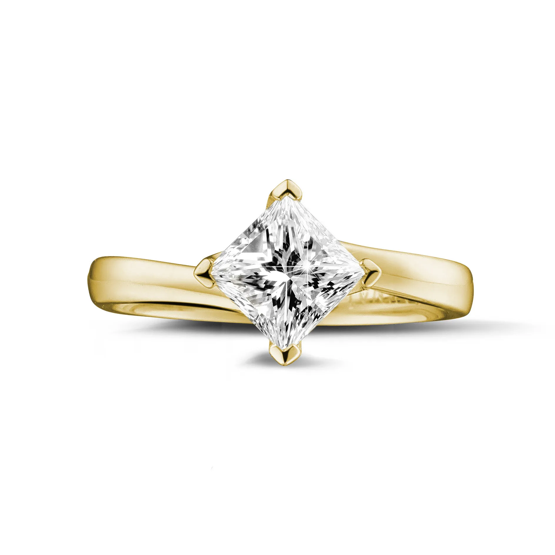 1.20 quilates anillo solitario en oro amarillo con diamante talla princesa 