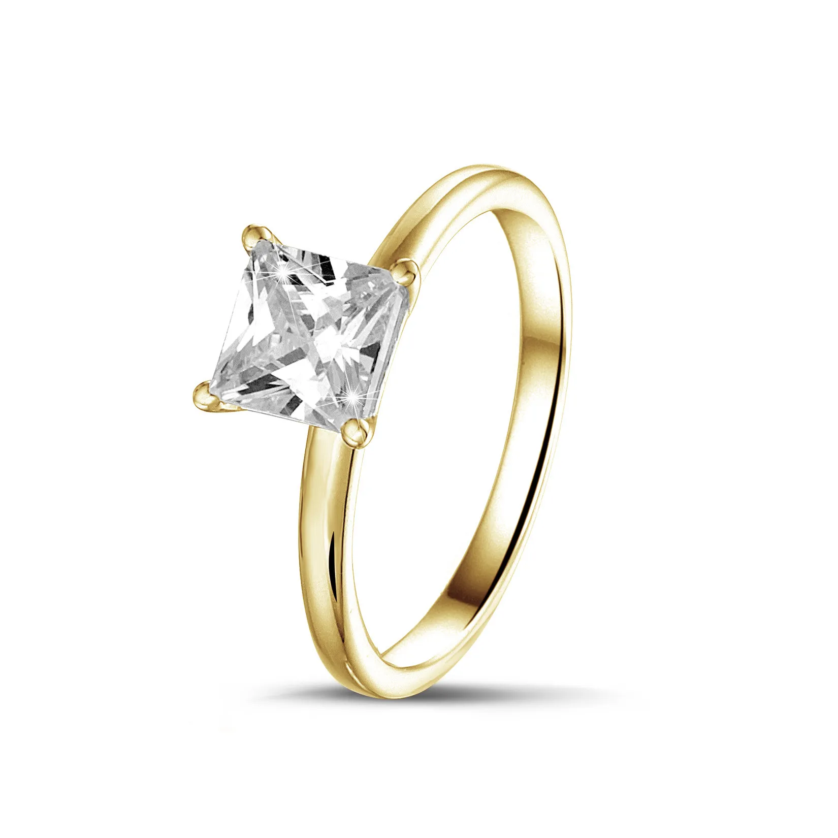 1.50 quilates anillo solitario con diamante princesa en oro amarillo 