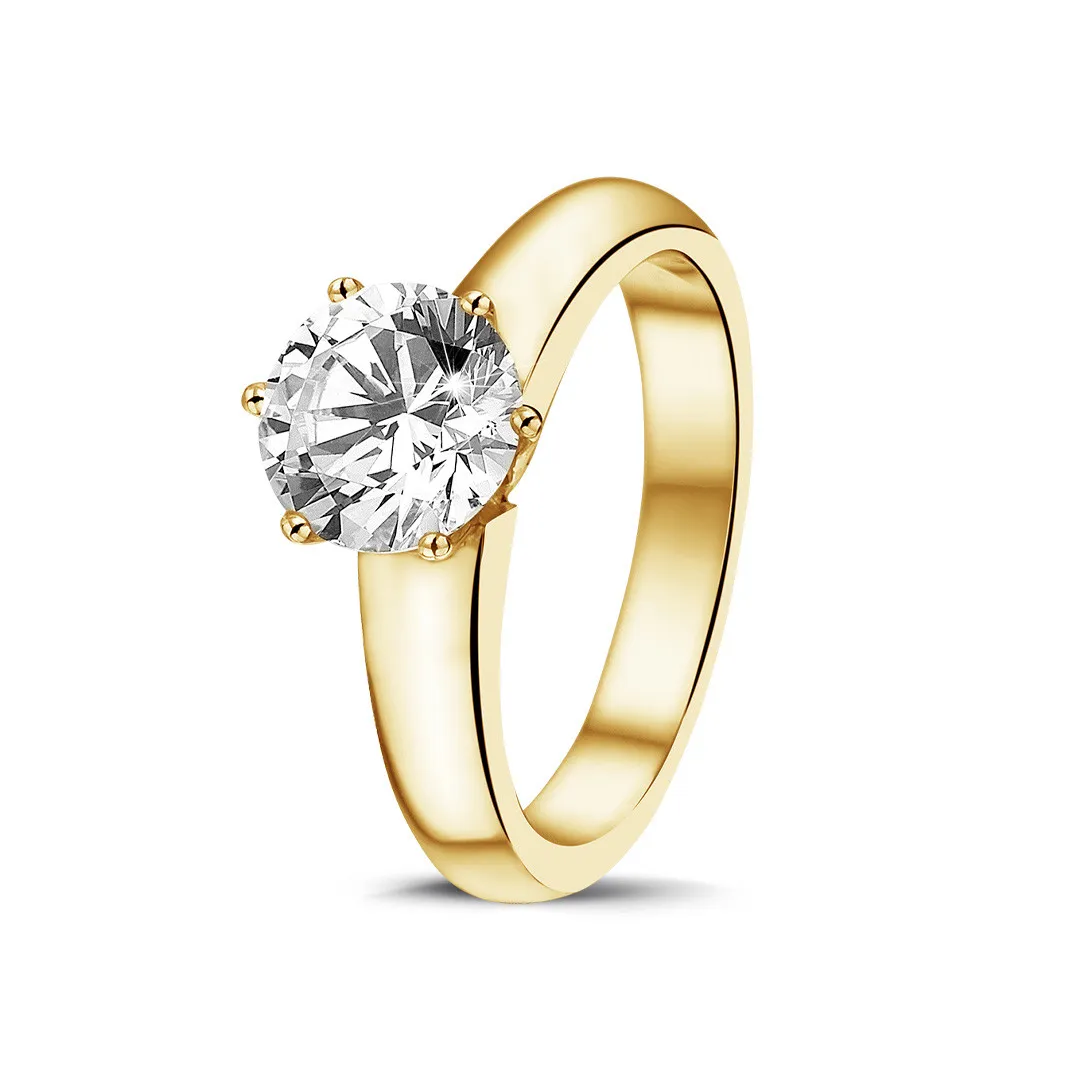 1.50 quilates anillo solitario diamante con 6 grapas en oro amarillo 
