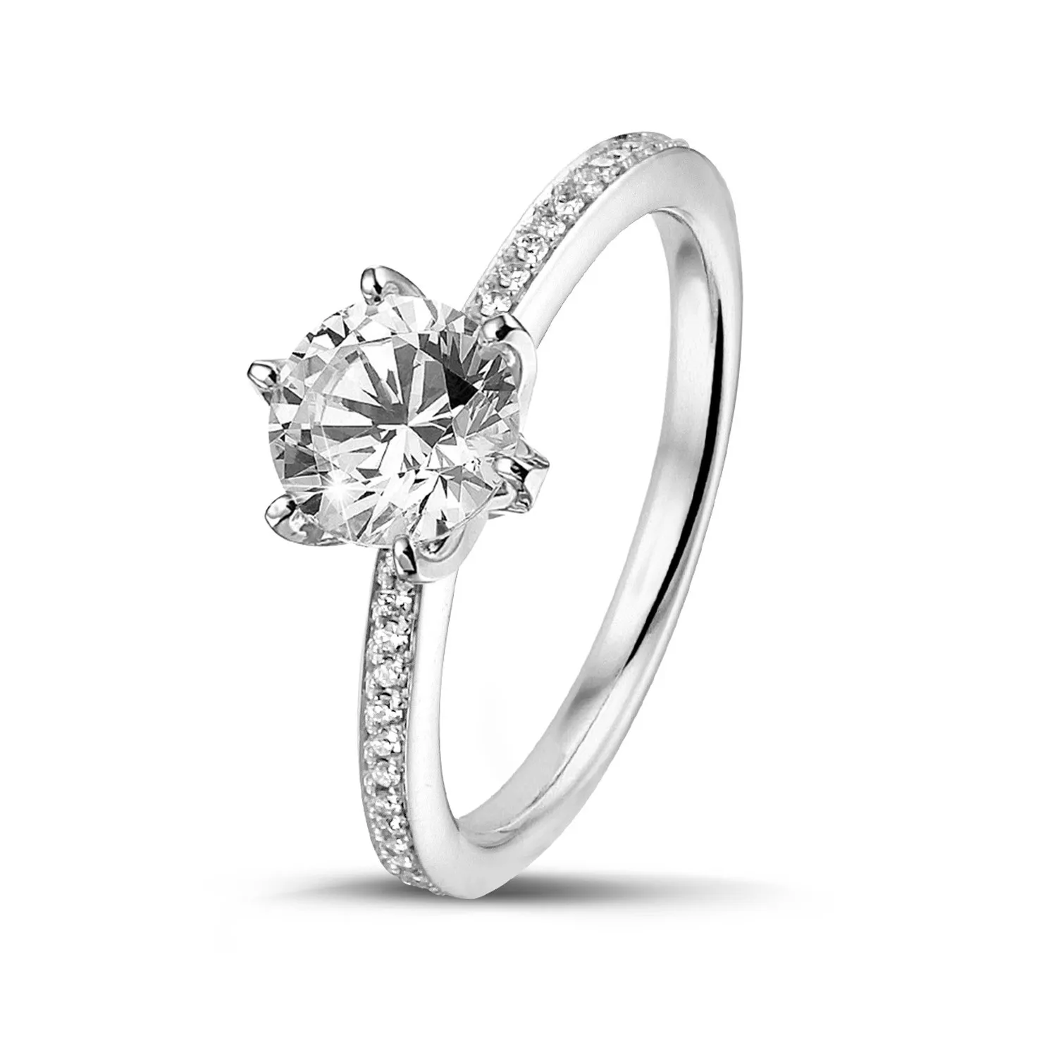 1.50 quilates anillo solitario en oro blanco con diamantes en los lados 