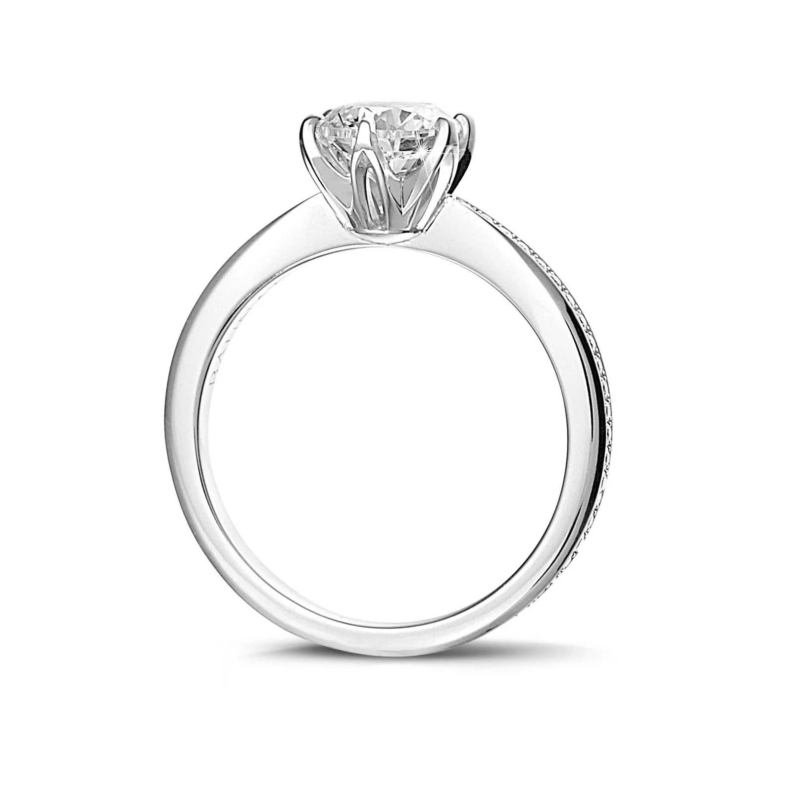 1.50 quilates anillo solitario en oro blanco con diamantes en los lados 