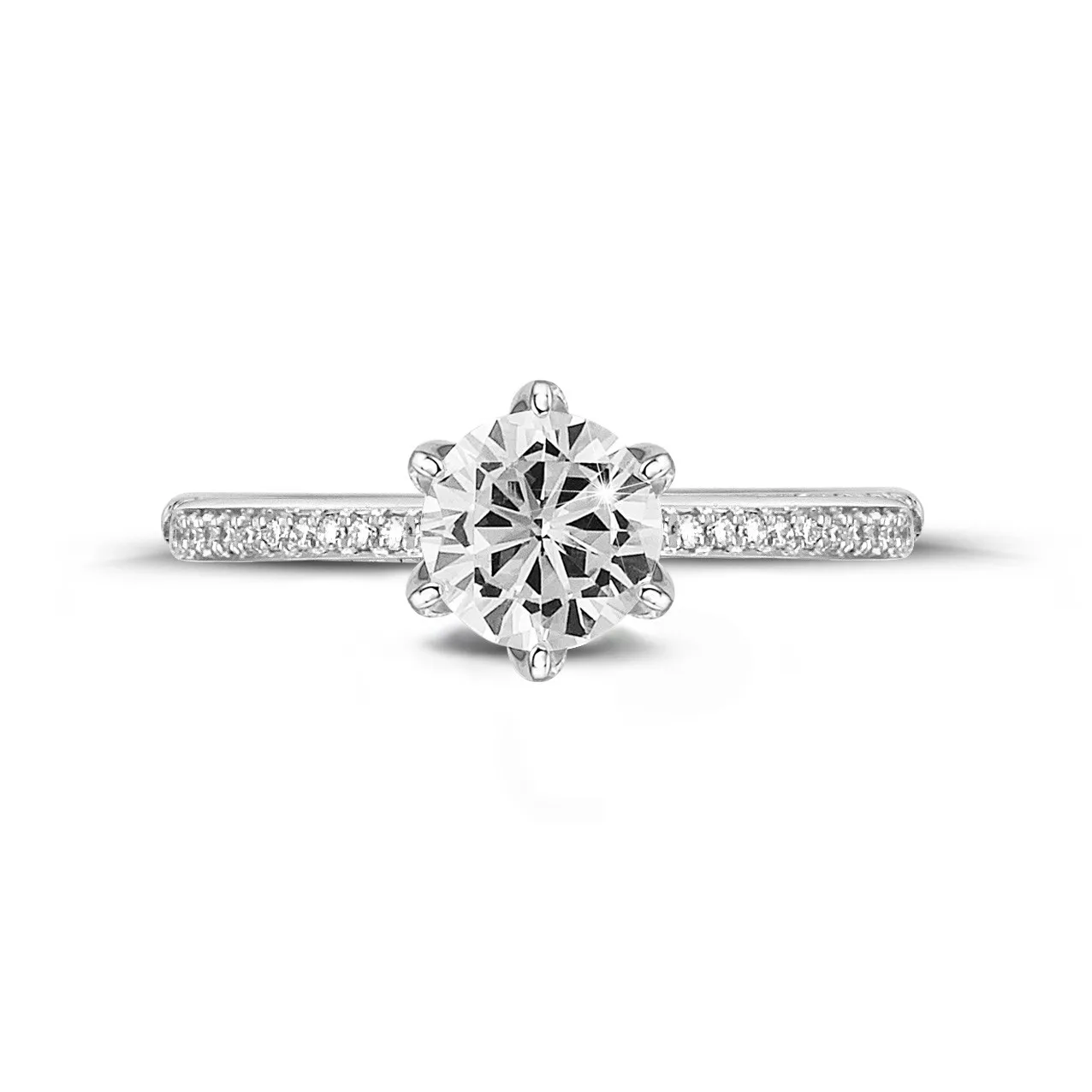 1.50 quilates anillo solitario en oro blanco con diamantes en los lados 