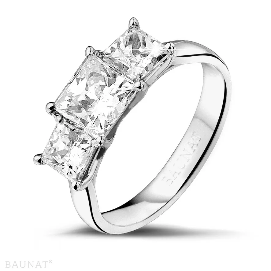 2.00 quilates anillo trilogía en oro blanco con diamantes talla princesa 
