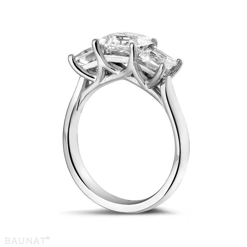 2.00 quilates anillo trilogía en oro blanco con diamantes talla princesa 