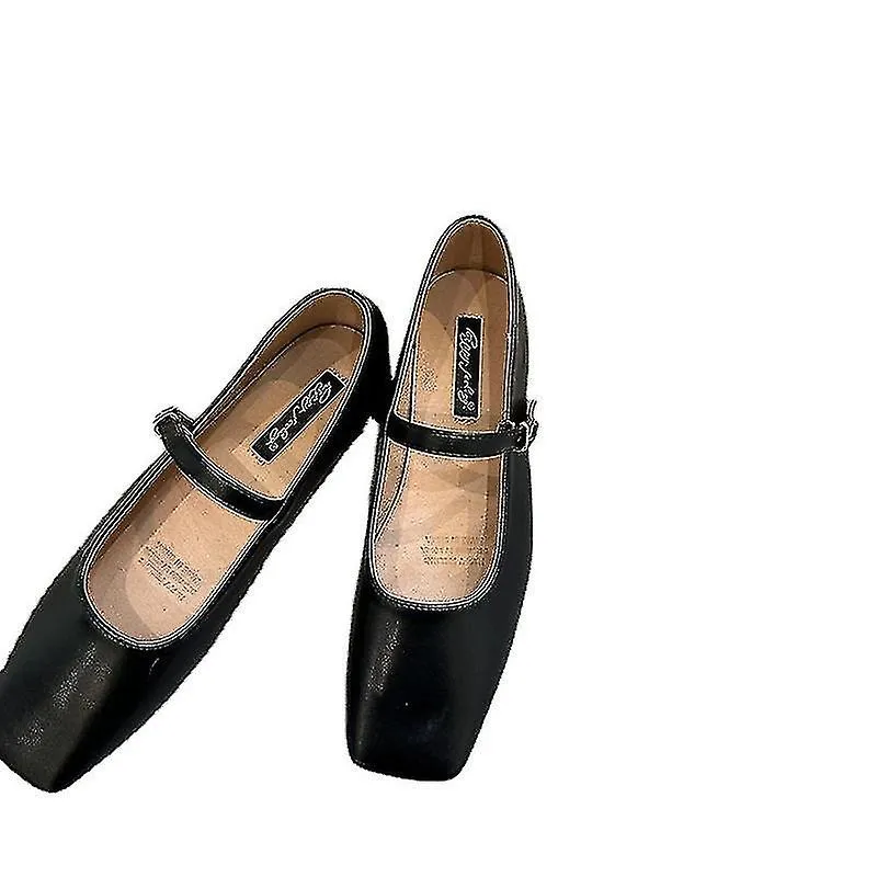 2023 Nueva minoría francesa Zapatos de cuero plateado Pie Muelle Tacón bajo Tacón grueso Boca poco profunda Mary Jane Pumps Muje