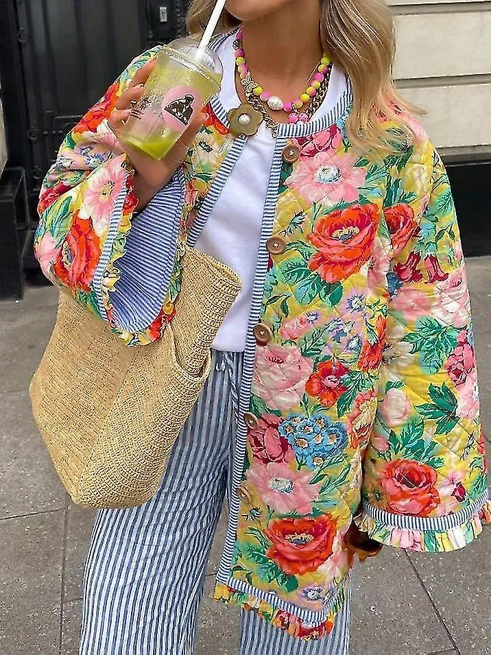 2023 OTOñO E INVIERNO NUEVO PRODUCTO Y2K MODA CAMPANA MANGA COSTURA COLOR CONTRASTE CHAQUETA DE ALGODóNEN STOCK