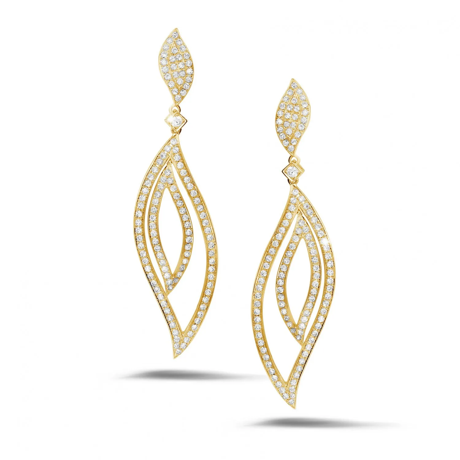 2.35 quilates pendientes diamantes hojas en oro amarillo 
