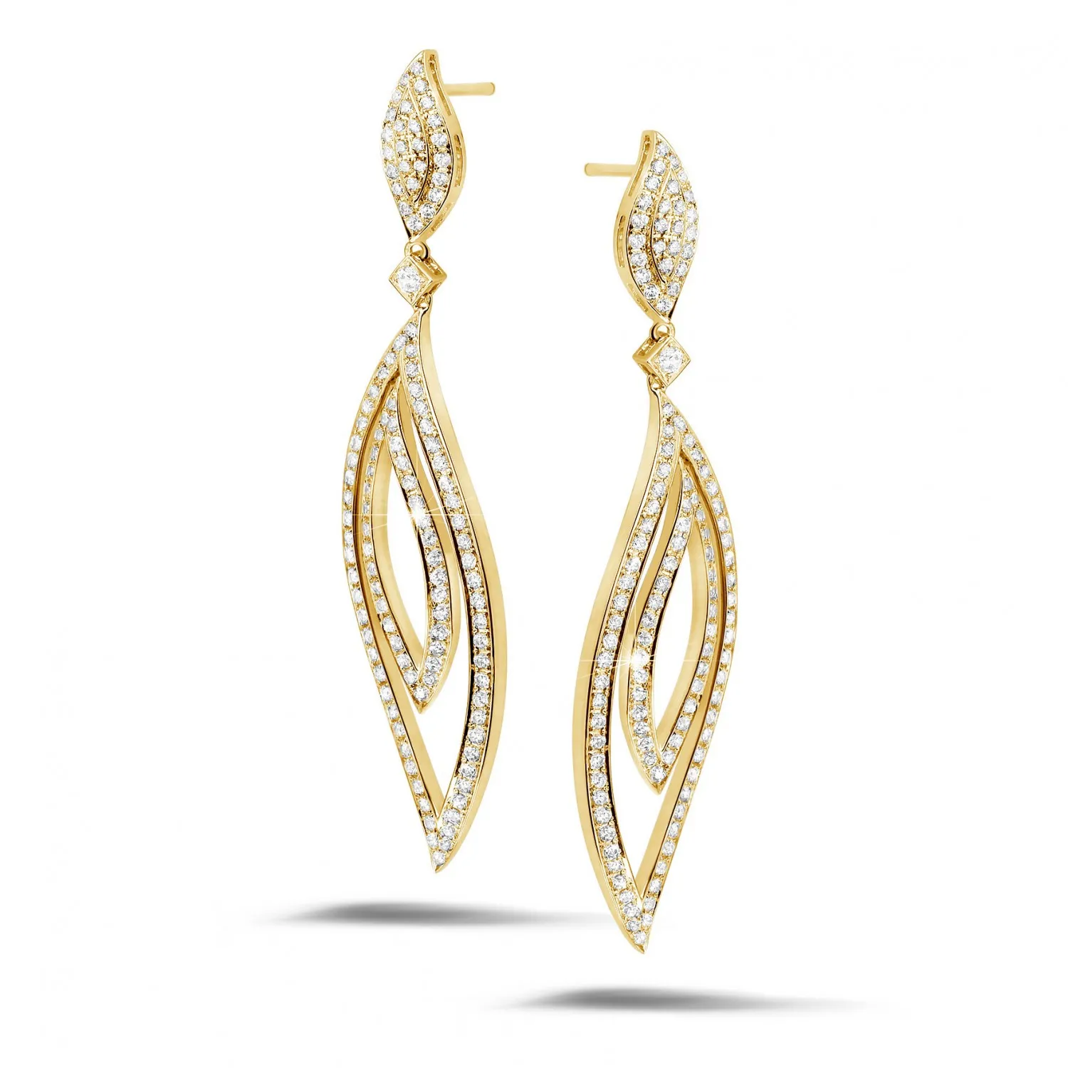 2.35 quilates pendientes diamantes hojas en oro amarillo 