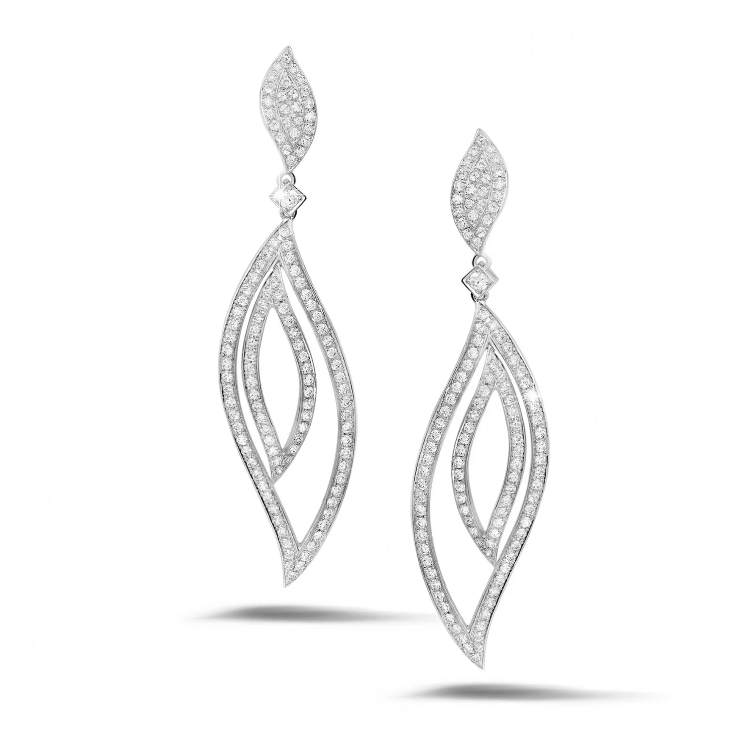 2.35 quilates pendientes diamantes hojas en oro blanco 