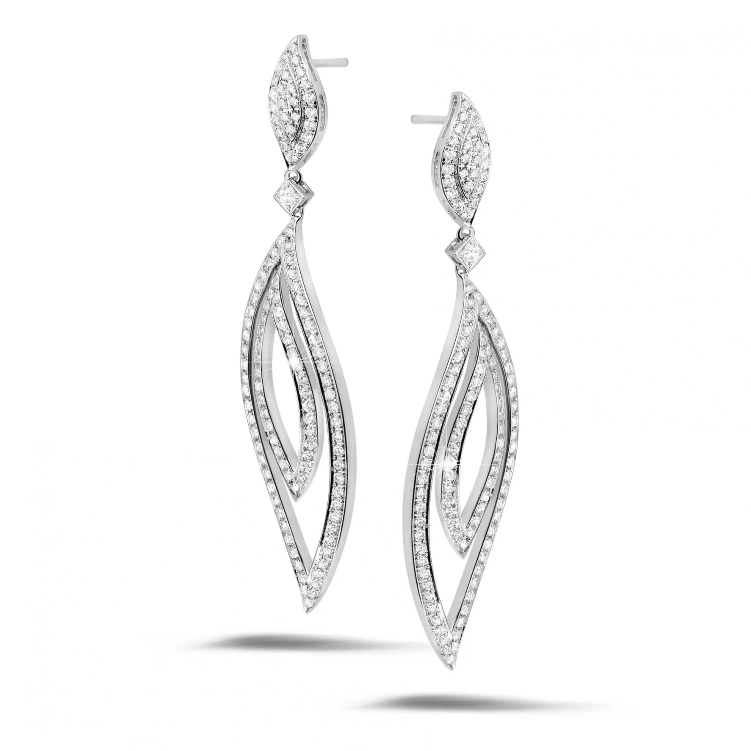 2.35 quilates pendientes diamantes hojas en oro blanco 