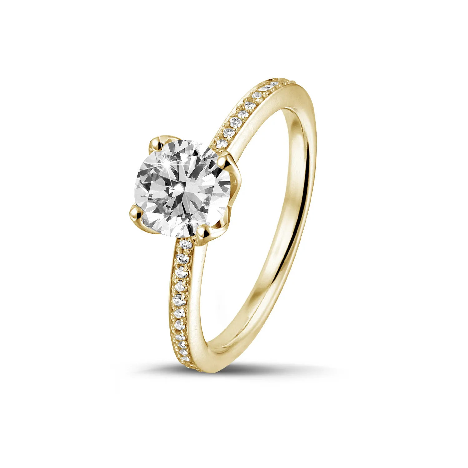3.00 quilates anillo solitario en oro amarillo con diamantes en los lados 
