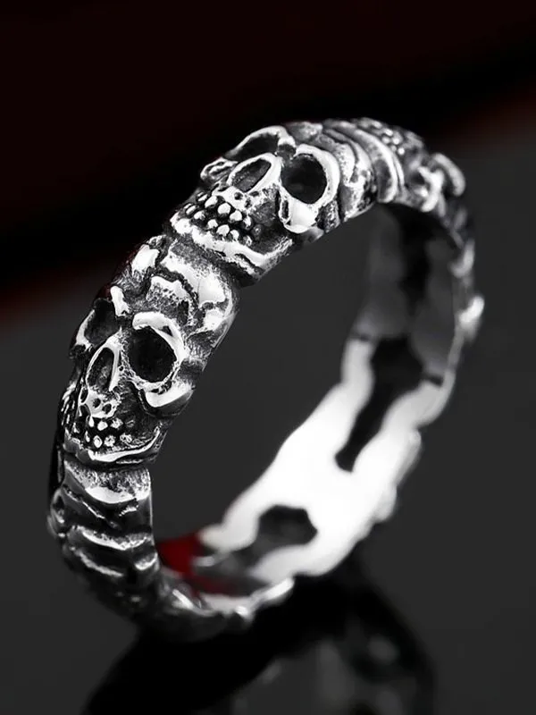 Anillo de calavera punk vintage para hombre
