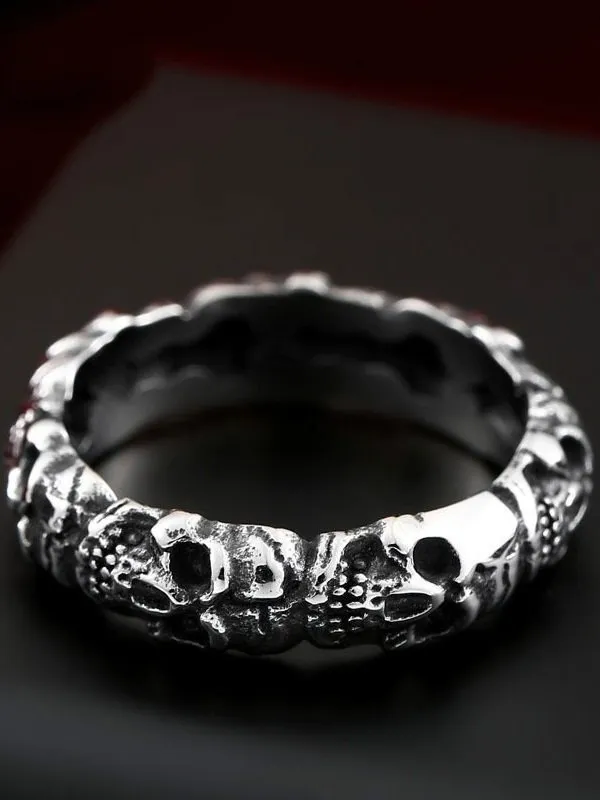 Anillo de calavera punk vintage para hombre