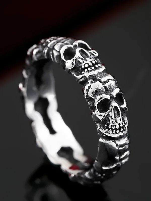Anillo de calavera punk vintage para hombre