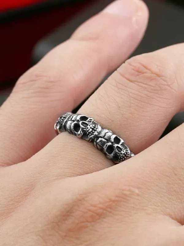 Anillo de calavera punk vintage para hombre