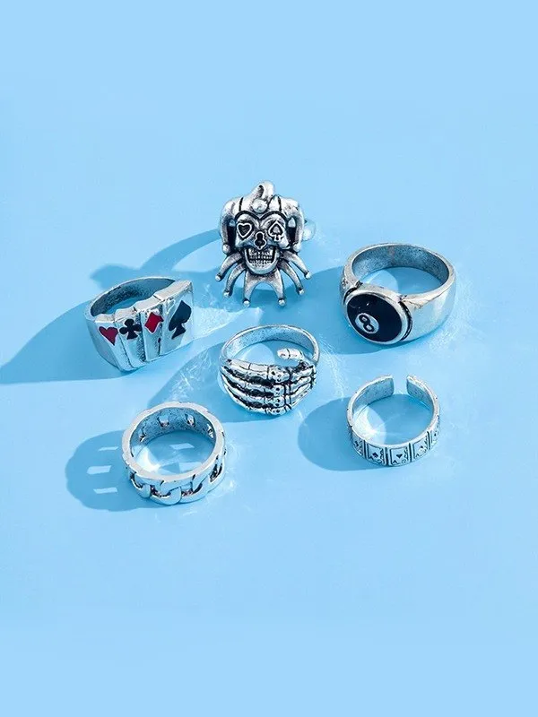 Anillo punk de plata para hombre de 6 piezas