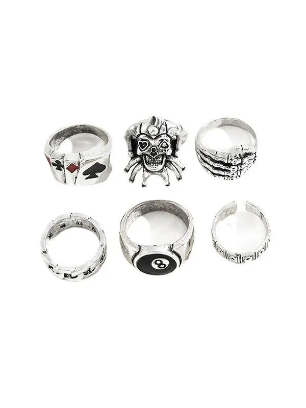 Anillo punk de plata para hombre de 6 piezas