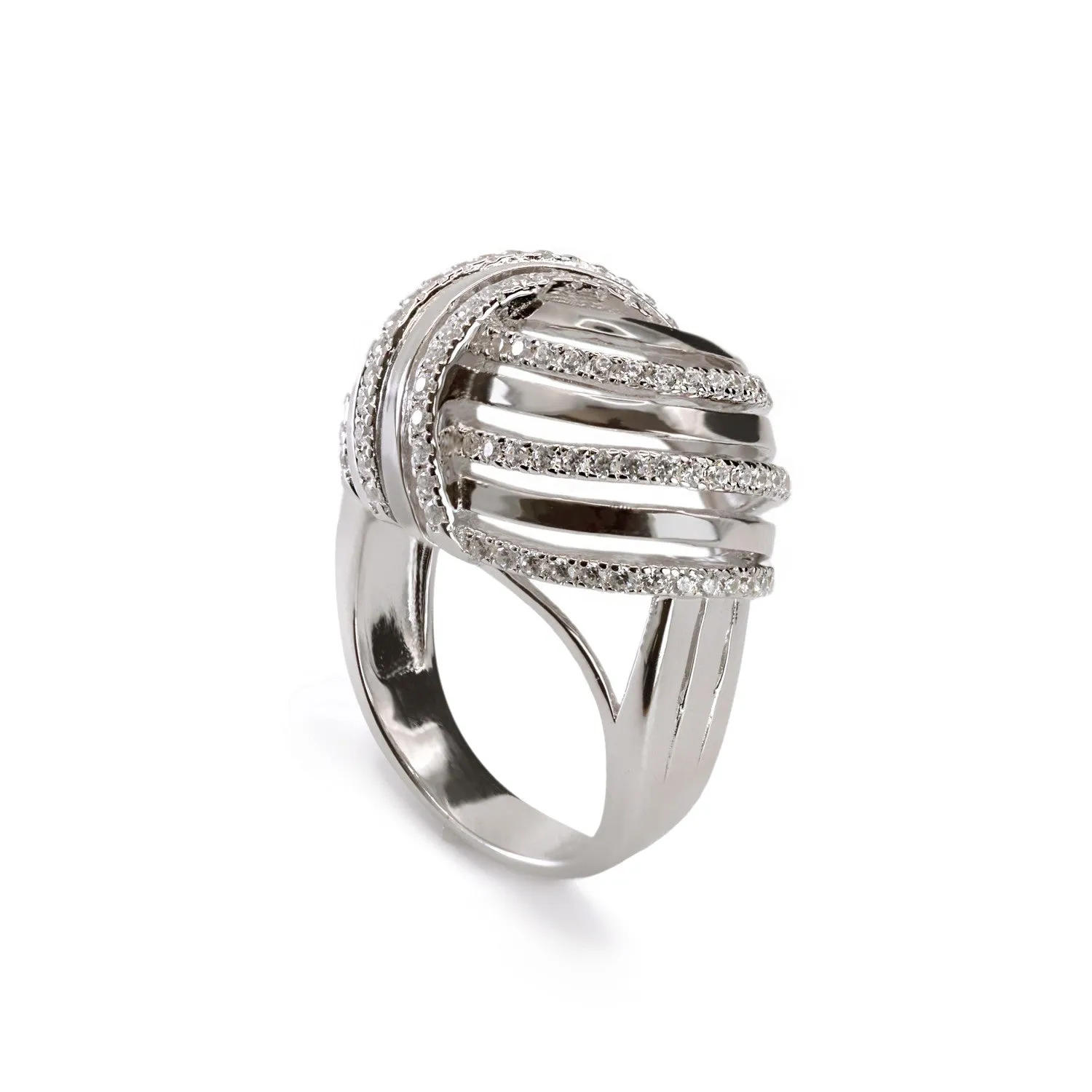 Anillos anchos diseo raíles cruzados con circonitas