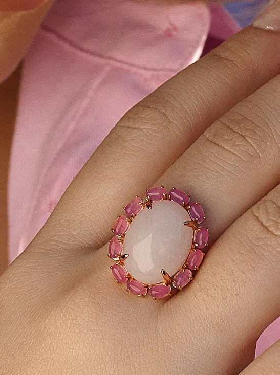 Anillos con piedras naturales diseo de flor rosada