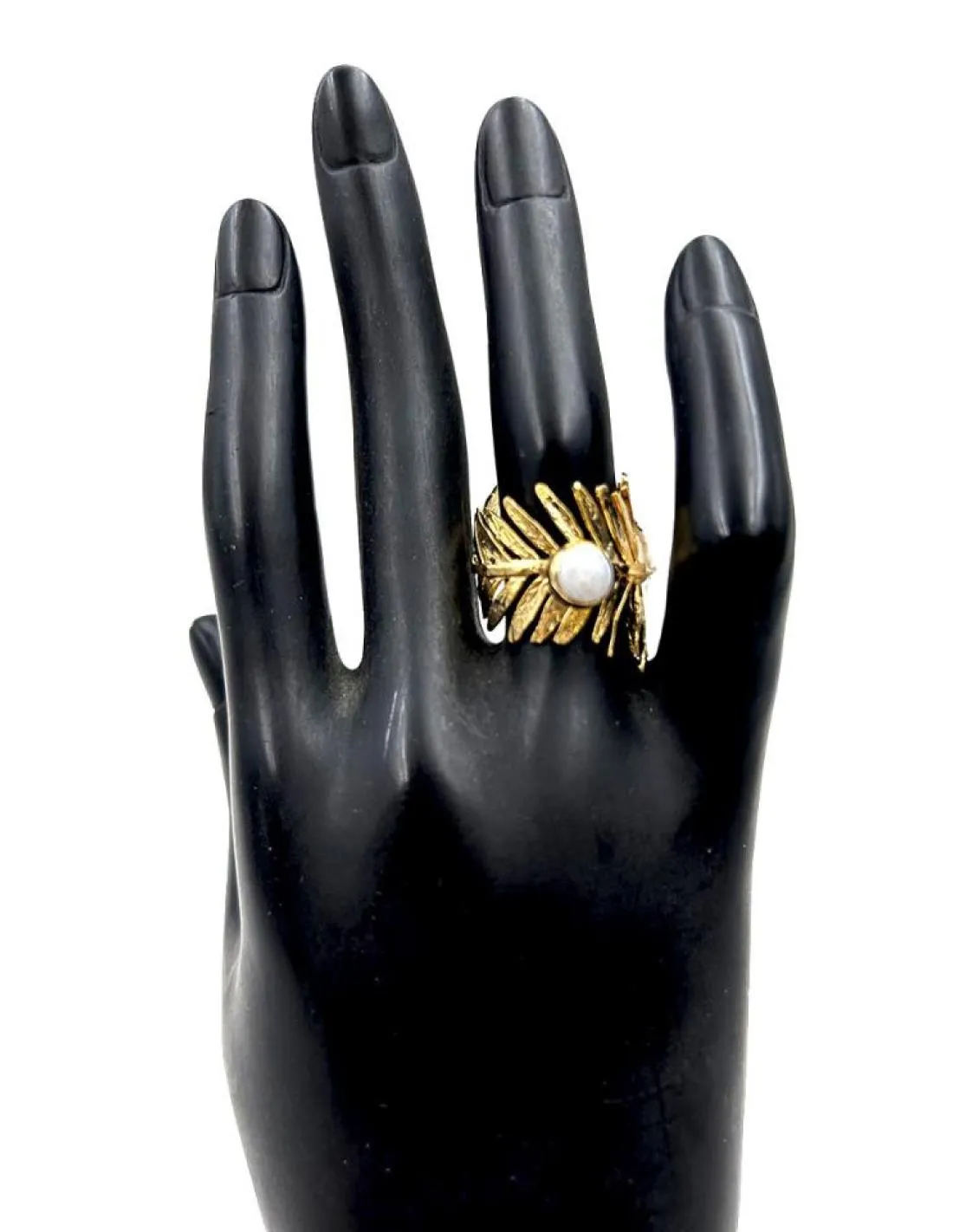 ANILLOS DE PERLAS PRECIOSO DISEÑO DE HOJA DORADA PARA BODAS