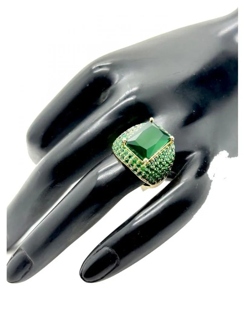 ANILLOS VERDES ELEGANTES SORTIJA CON GRAN TALLA CUADRADA