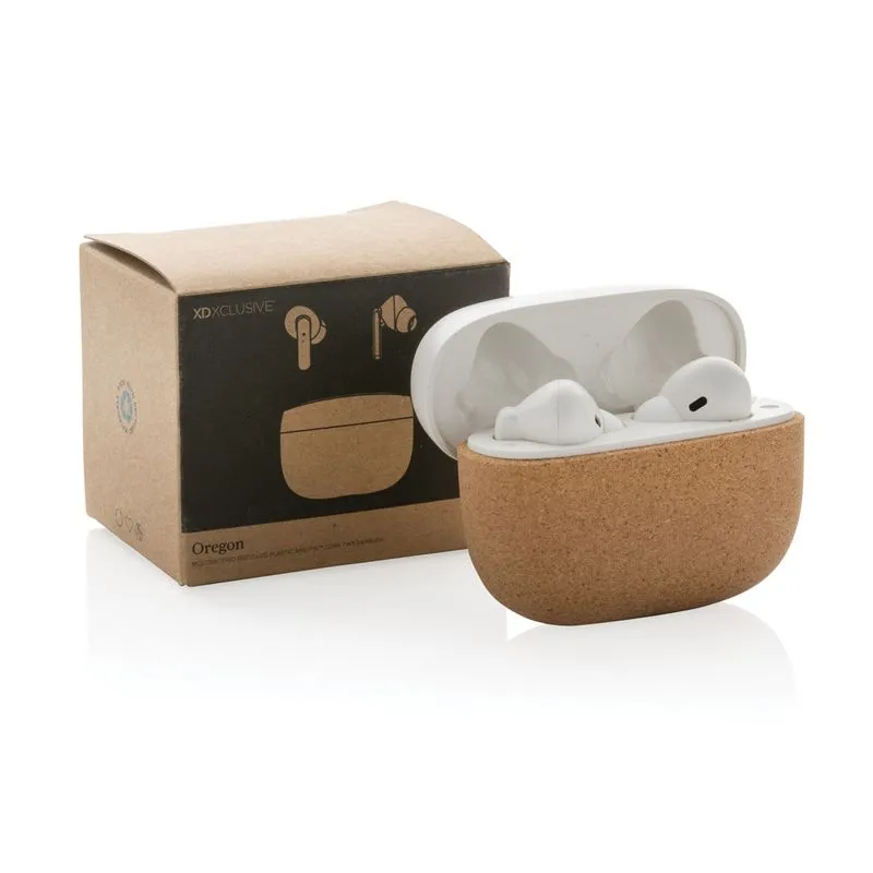 Auriculares personalizados de corcho y plástico reciclado Oregon