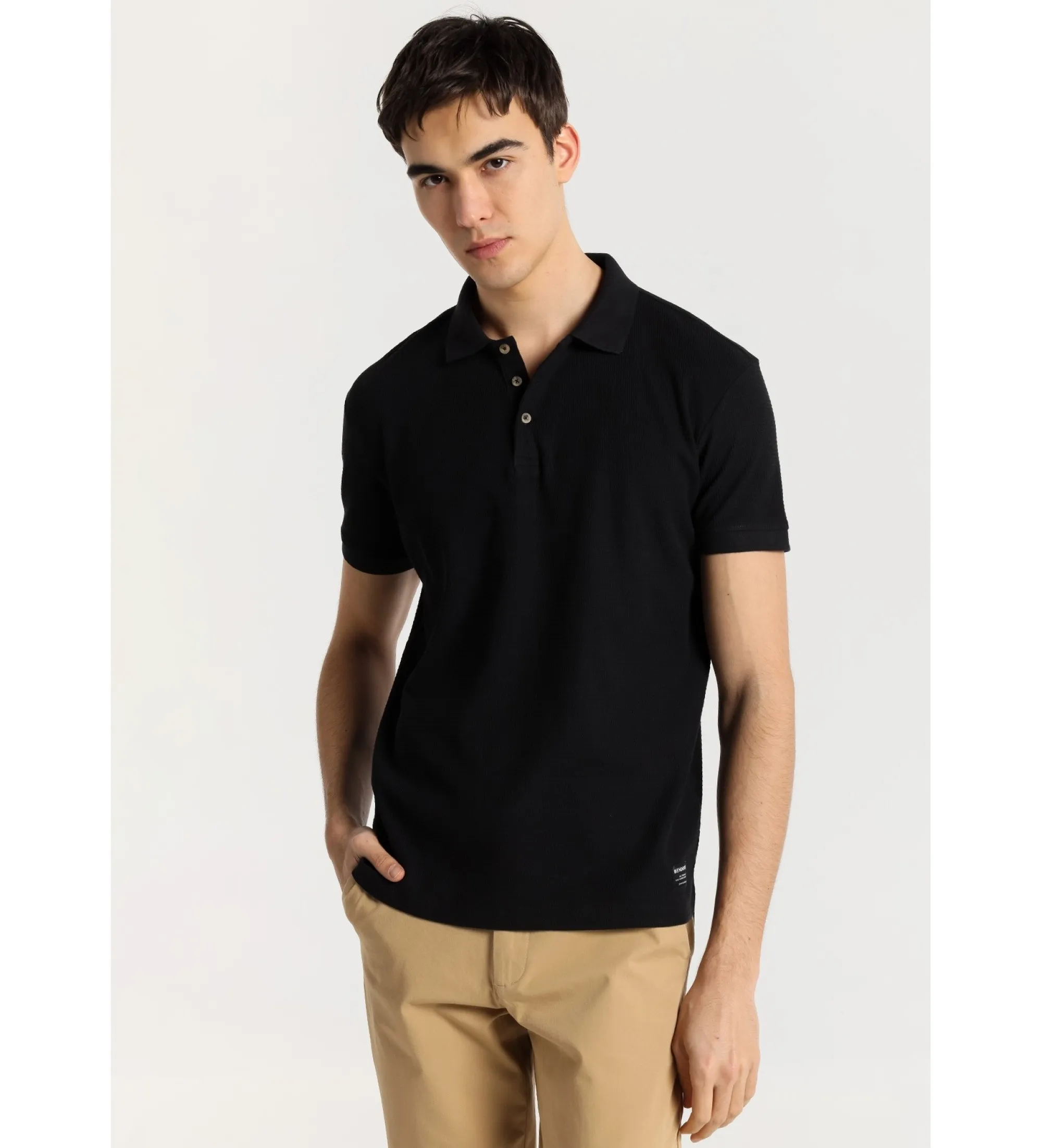 BENDORFF  POLO DE MANGA CORTA TEJIDO JACQUARD ESTILO CLáSICO NEGRO