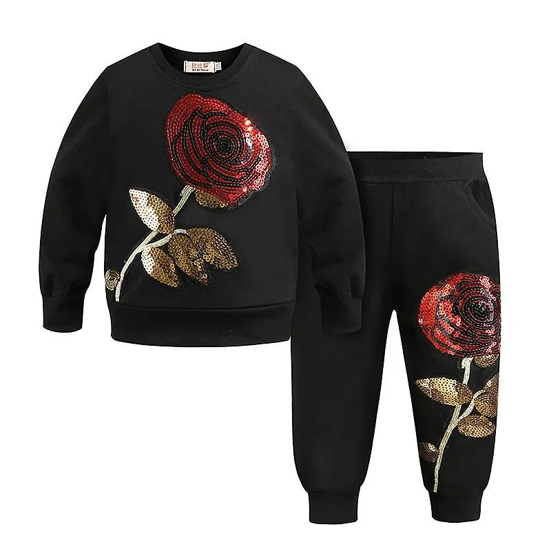 Big Rose Pattern Kids Ropa Establece Otoño Invierno Niño Tracksuit