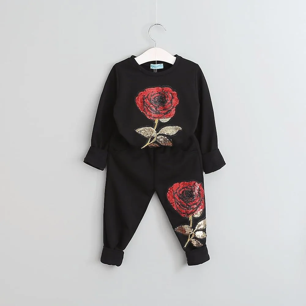 Big Rose Pattern Kids Ropa Establece Otoño Invierno Niño Tracksuit