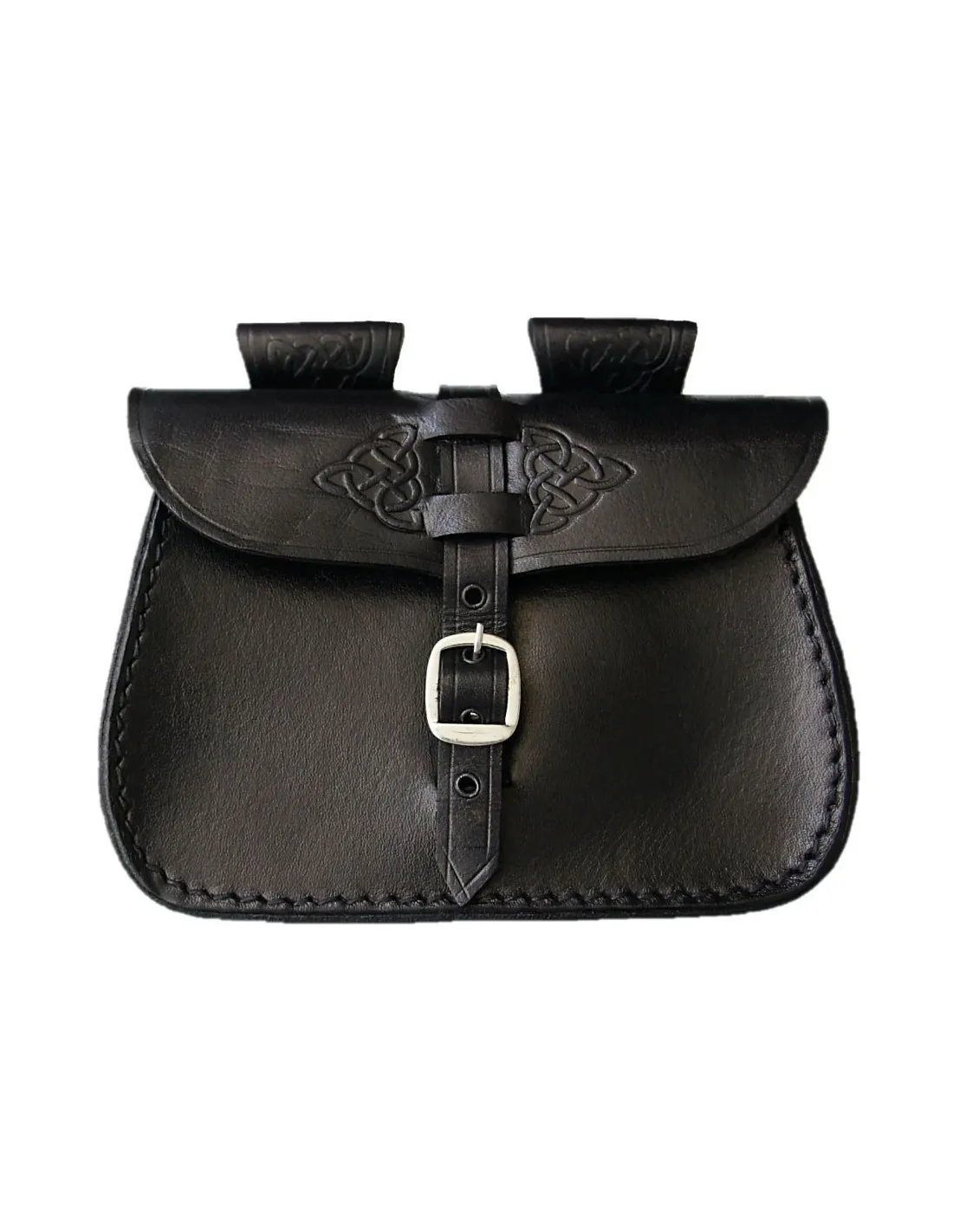 Bolso de cuero negro con diseño celta