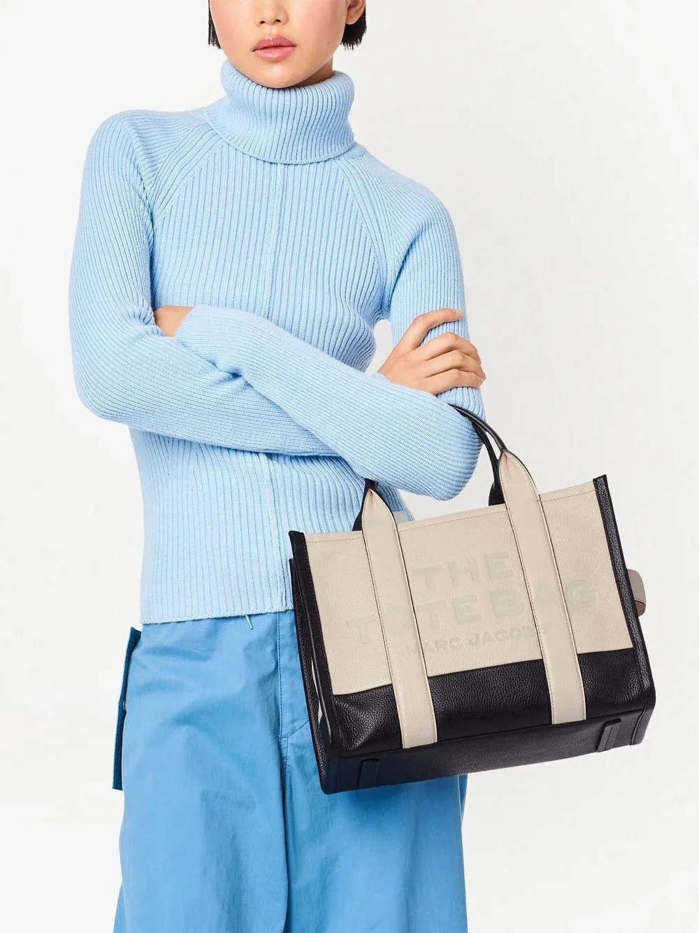 BOLSO THE MEDIUM LEATHER TOTE BAG BLACK WHITE