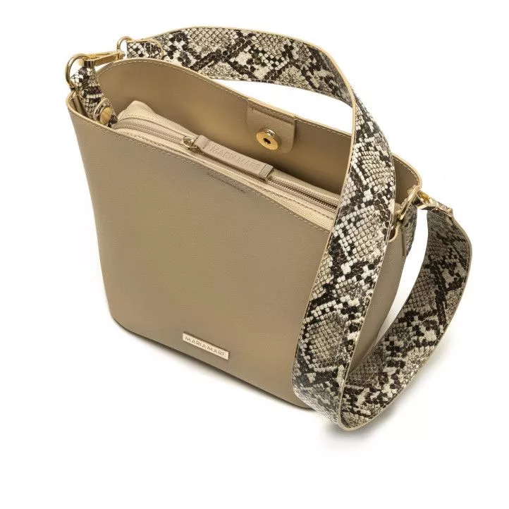 bolsos Maria Mare marrón con otro bolso en el interior y asa con estampado de serpiente