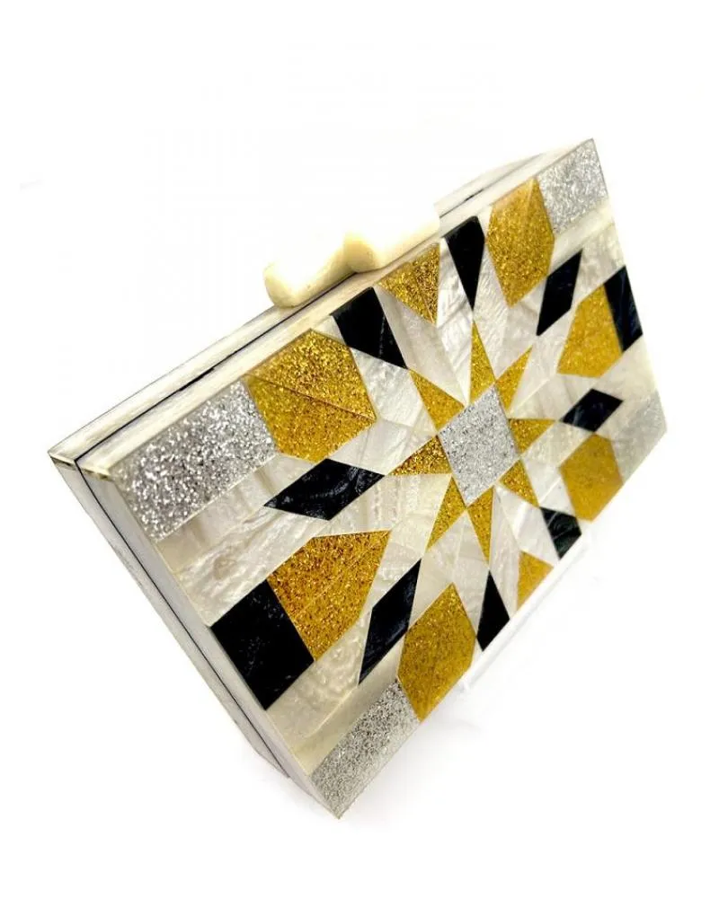 BOLSOS Y CLUTCHS DE INVITADA EN MADRID, BOLSO DE NACAR ESTRELLA DE SOL, NACAR, DORADO, Y PLATA