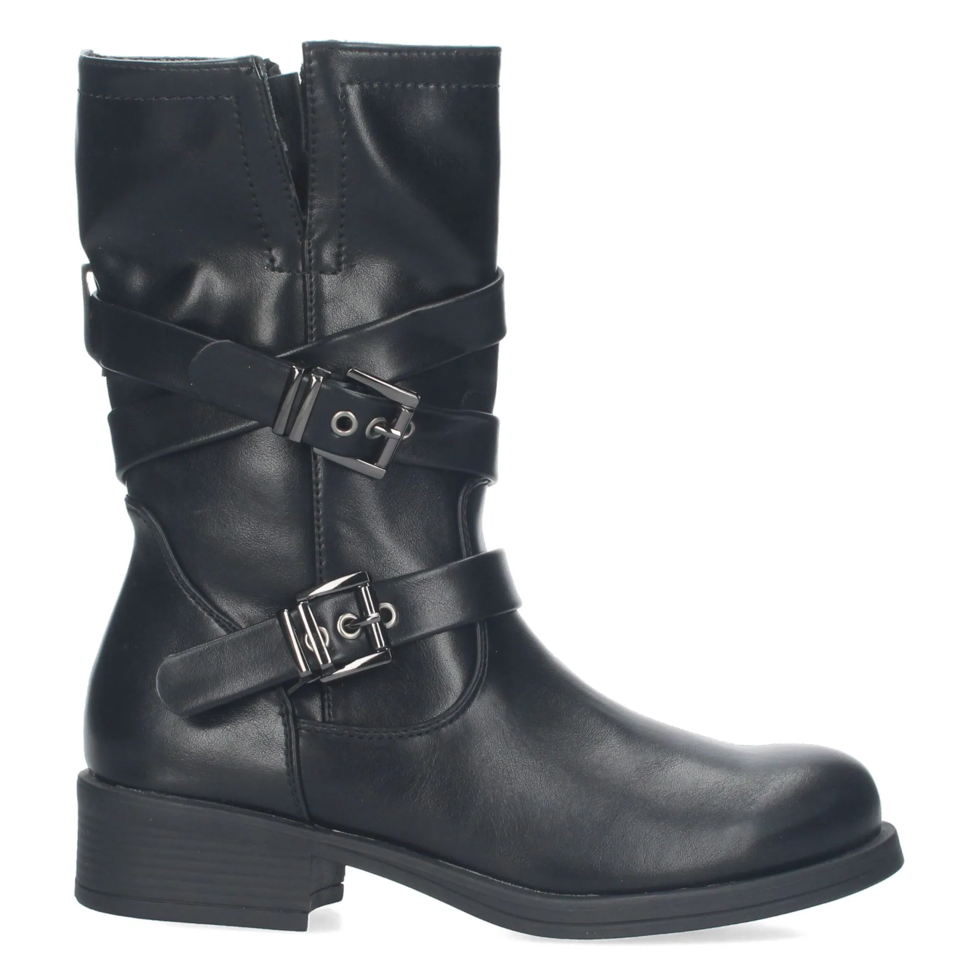 BOTA ESTILO MOTERO TACóN BAJO HEBILLAS MUJER COLOR NEGRO H695615