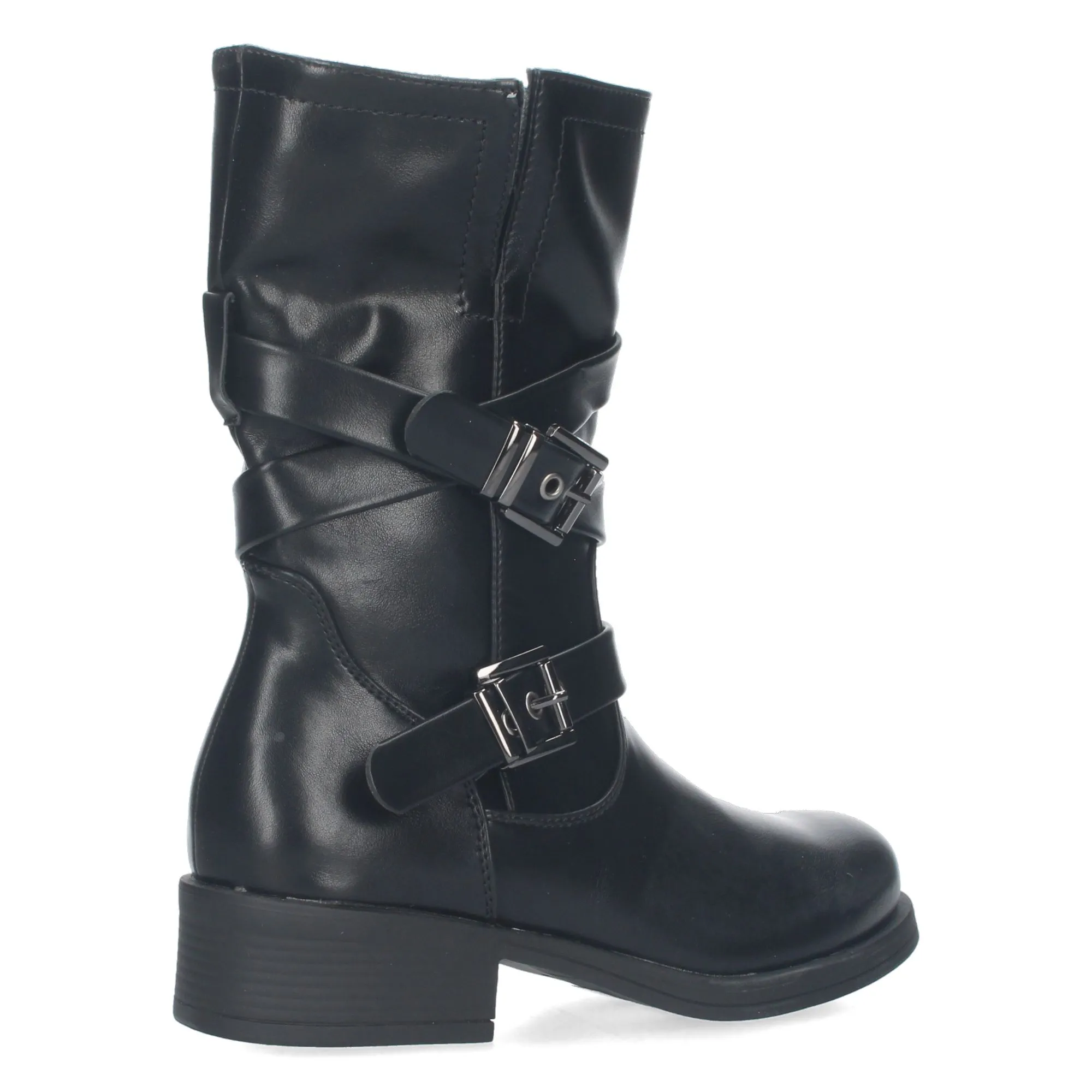 BOTA ESTILO MOTERO TACóN BAJO HEBILLAS MUJER COLOR NEGRO H695615