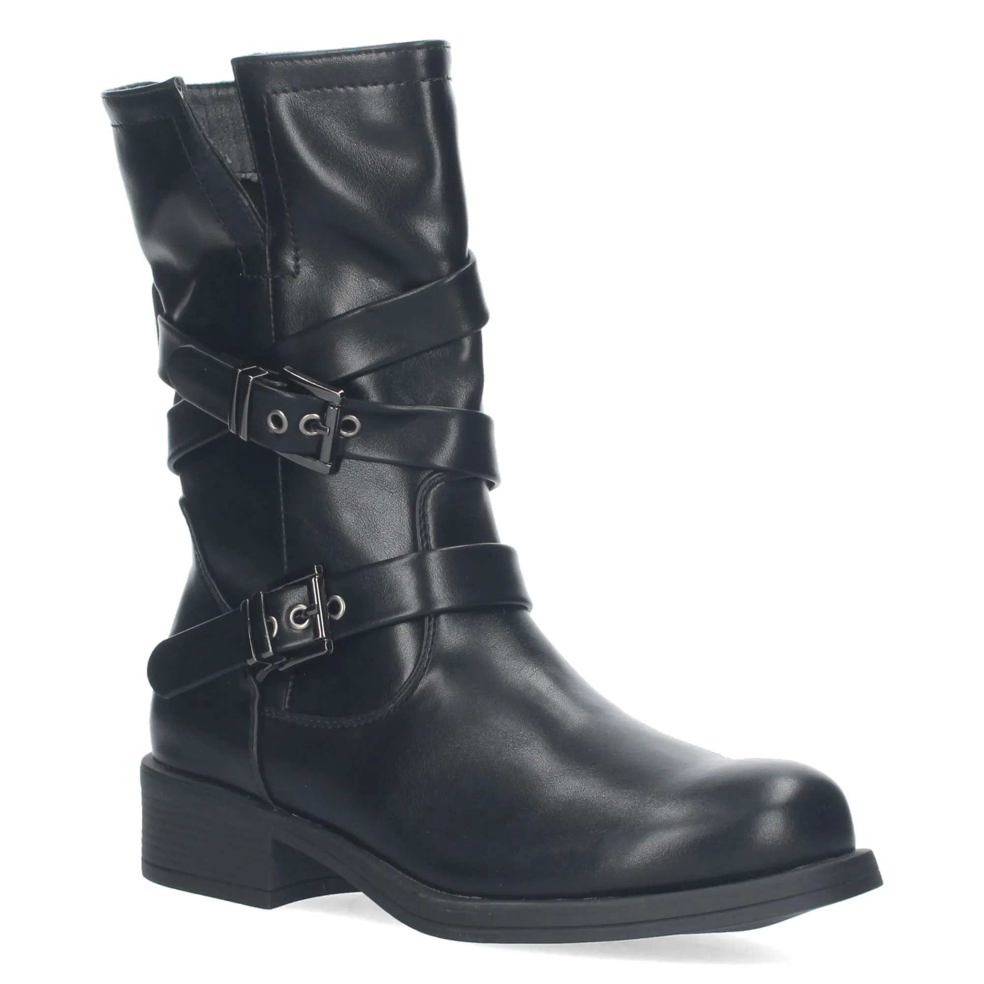 BOTA ESTILO MOTERO TACóN BAJO HEBILLAS MUJER COLOR NEGRO H695615