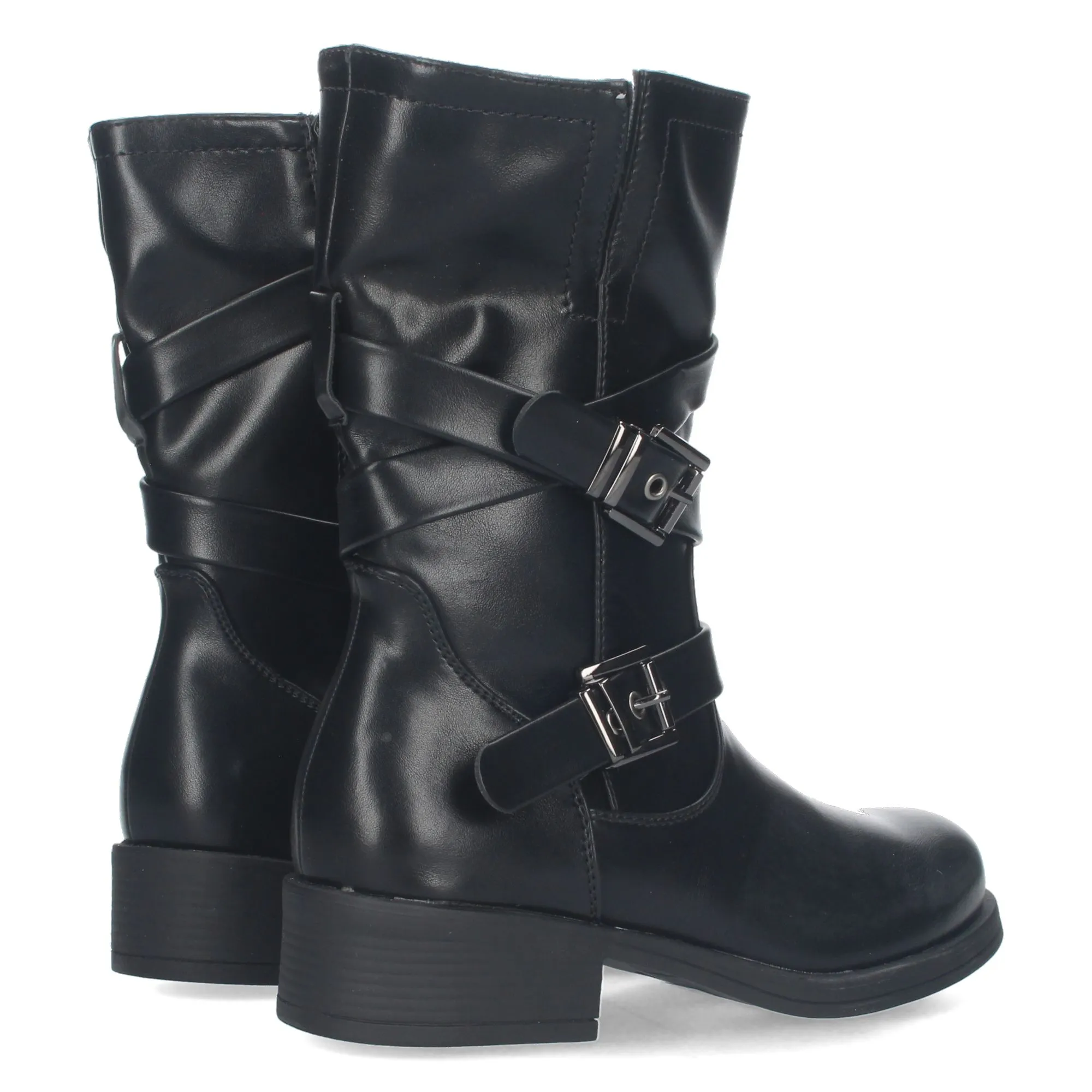 BOTA ESTILO MOTERO TACóN BAJO HEBILLAS MUJER COLOR NEGRO H695615