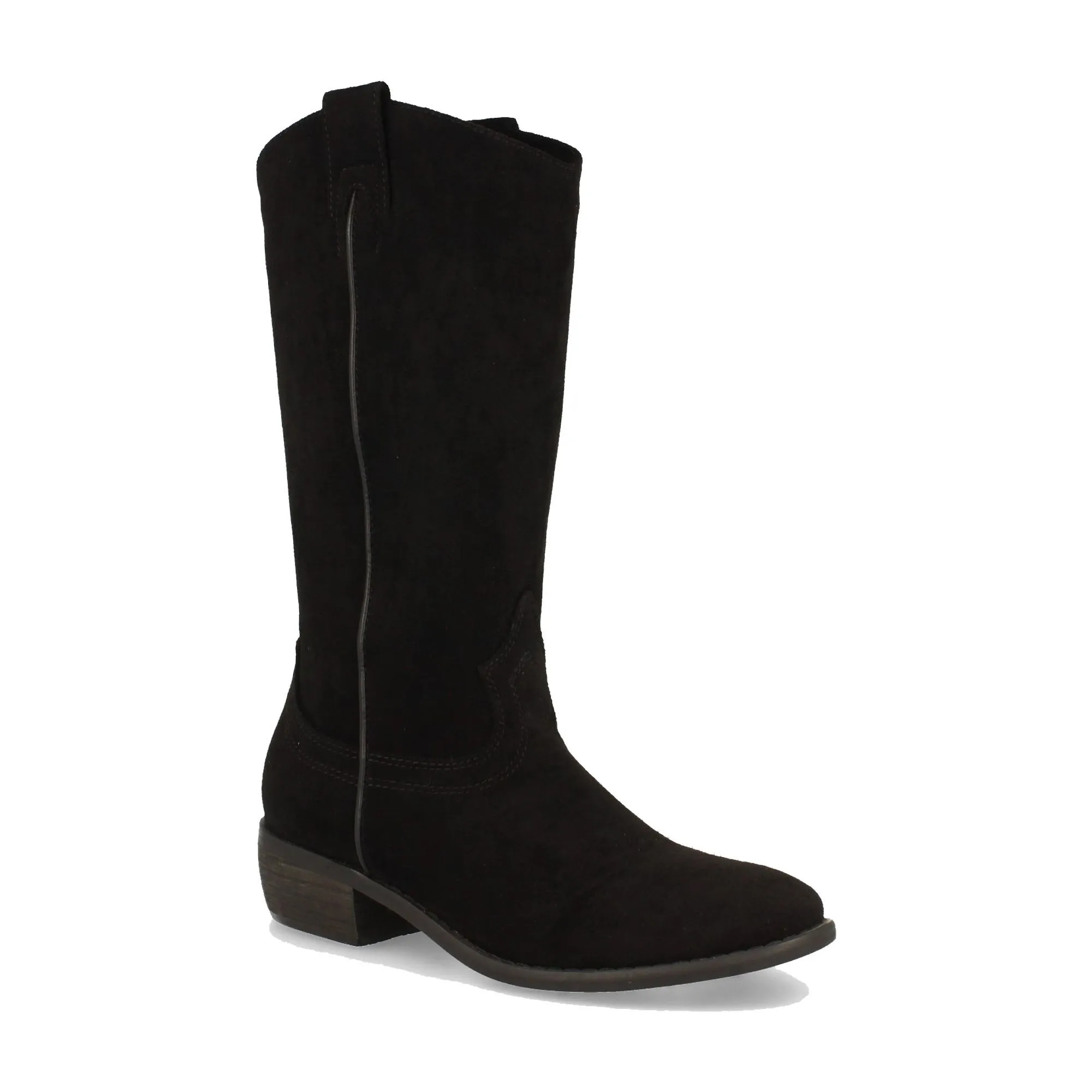 Botas con tacón bajo cómodo tira en caña mujer color negro
