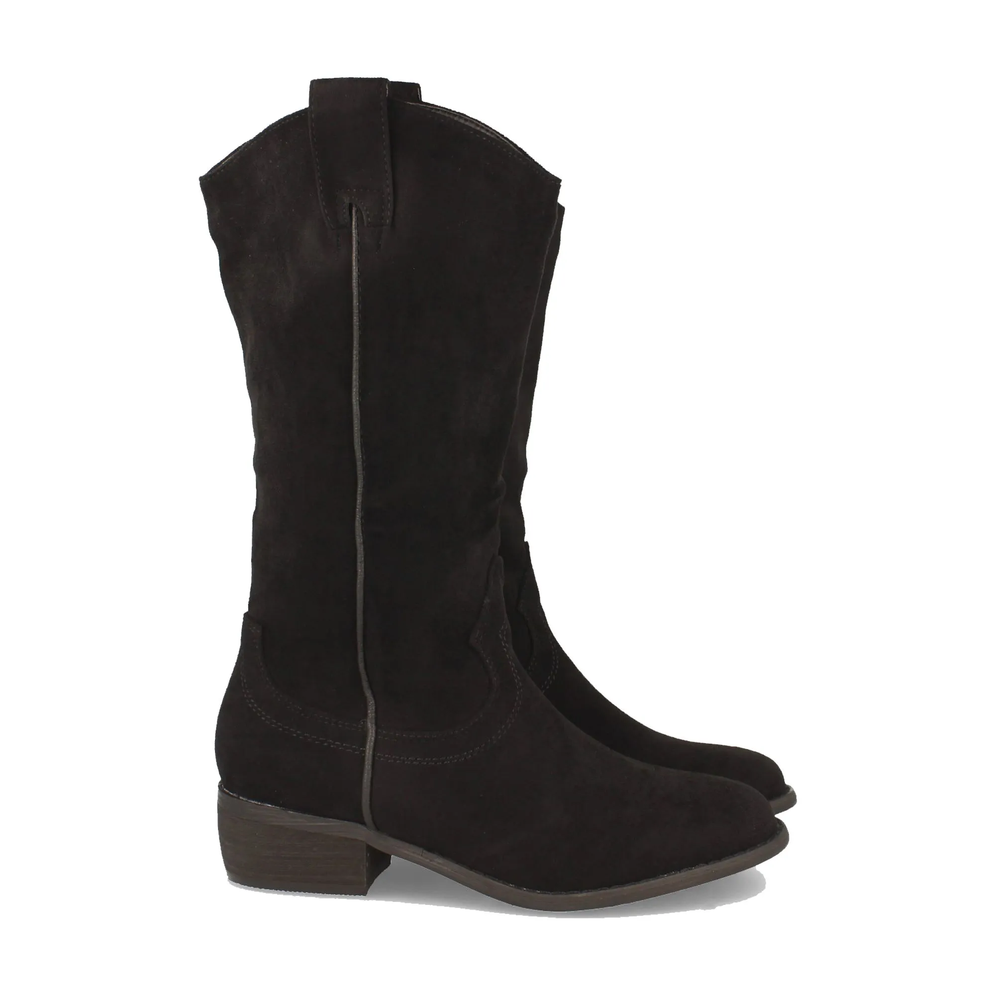 Botas con tacón bajo cómodo tira en caña mujer color negro