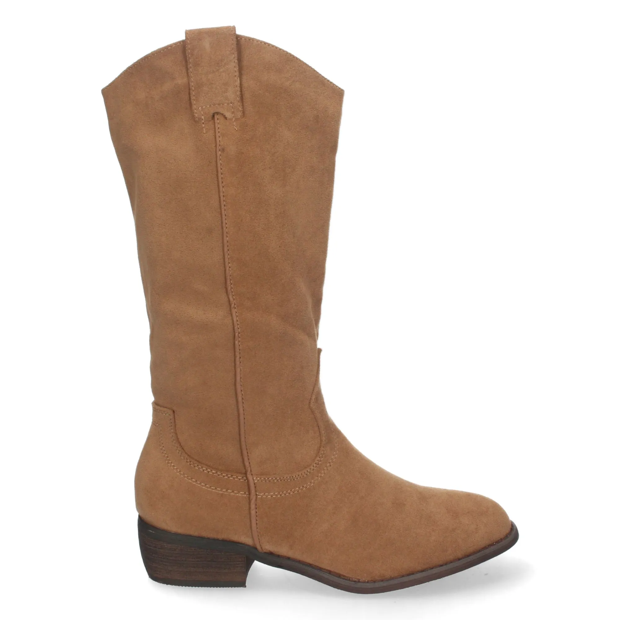 Botas con tacón bajo cómodo y tira en caña mujer color camel