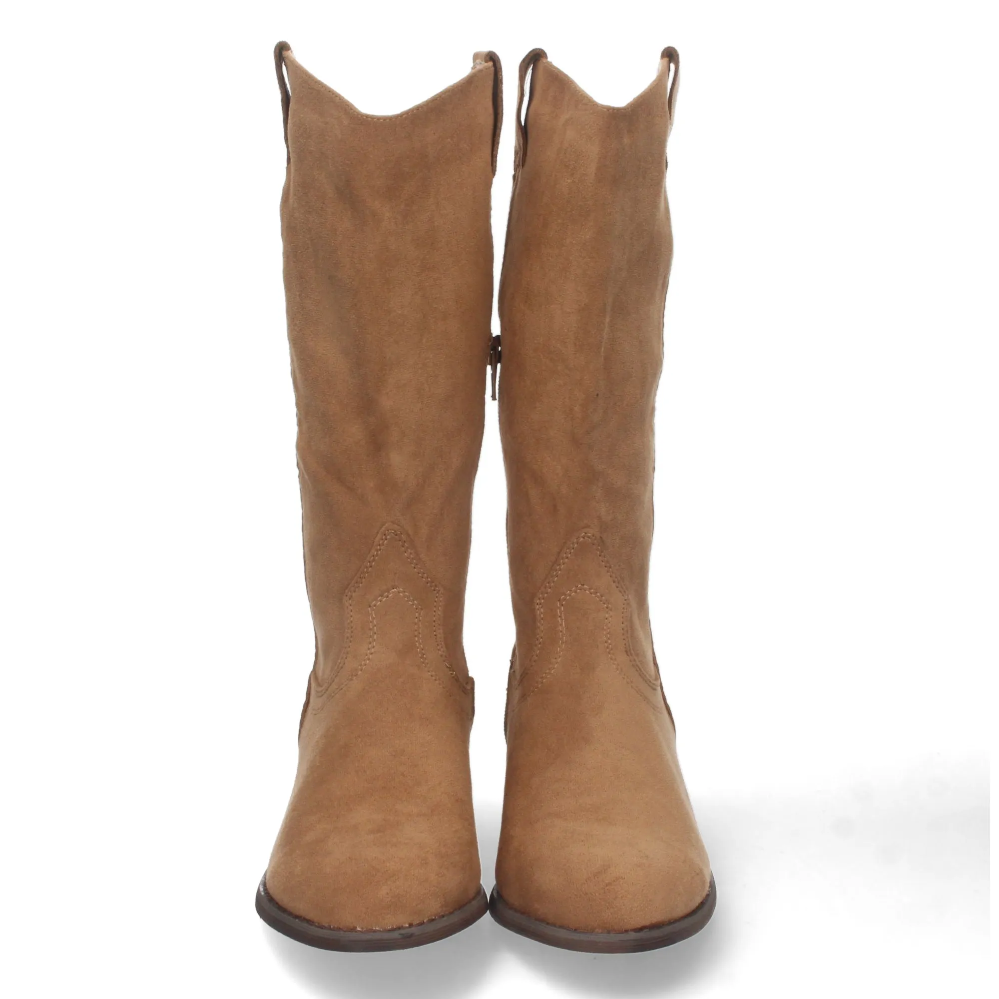 Botas con tacón bajo cómodo y tira en caña mujer color camel