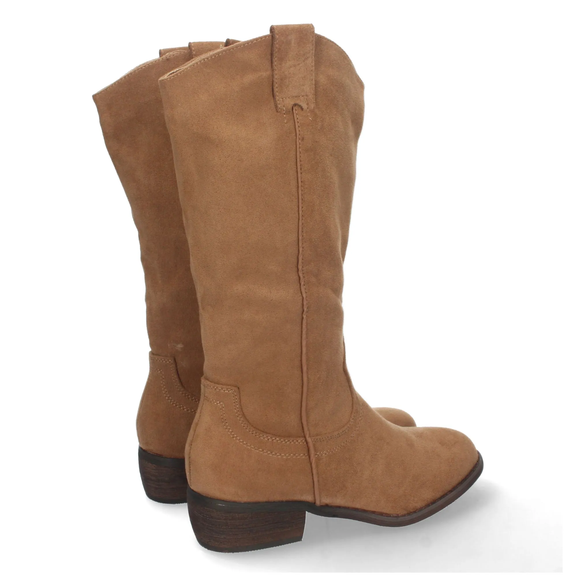 Botas con tacón bajo cómodo y tira en caña mujer color camel
