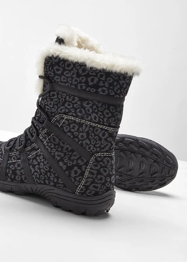 BOTAS DE CORDONES PARA INVIERNO NEGROGRIS OSCURO CON ESTAMPADO DE LEOPARDO